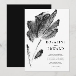 Elegant Svartvit vattenfärg Blommigt Bröllop Inbjudningar