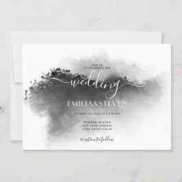 Elegant Svartvit vattenfärg liggande Bröllop Inbjudningar