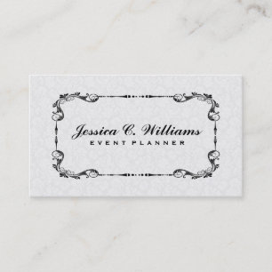 Elegant Svartvit Vintage Blommigt Ram 2 Visitkort