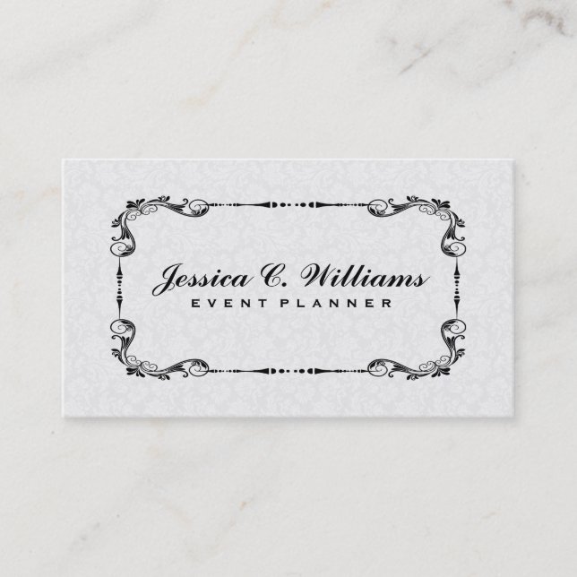 Elegant Svartvit Vintage Blommigt Ram 2 Visitkort (Framsida)