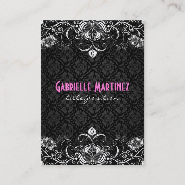 Elegant Svartvit Vintage Blommigt Visitkort (Framsida)