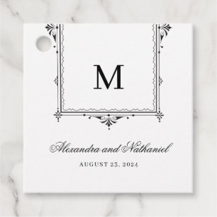 Elegant Svartvit Vintage Monogram Gift-Märkre Gåvor Etiketter