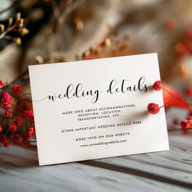 Elegant svartvitt bröllop-informationskort tilläggskort (Skapare uppladdad)