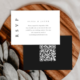 Elegant Svartvitt Bröllop OSA med QR-kod Kort