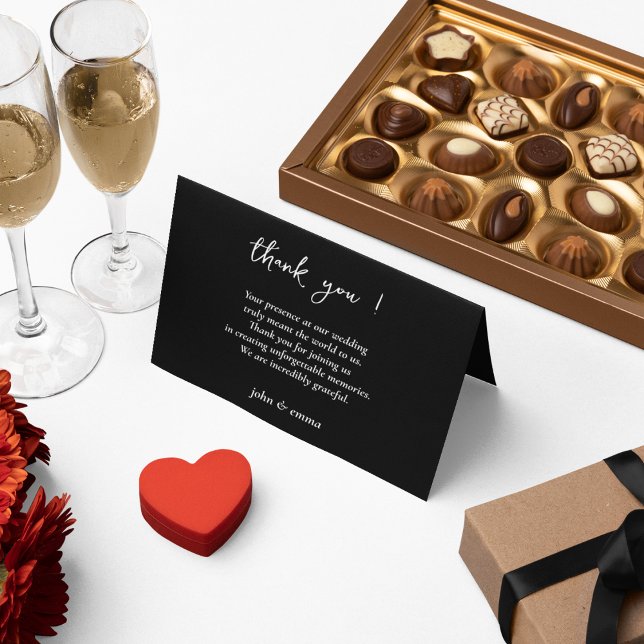 Elegant Svartvitt Bröllop tema Tack Kort (Thank your guests for attending your wedding with a simple note)