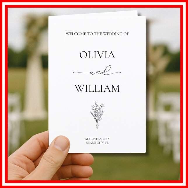 Elegant Svartvitt enkelt Modern Bröllop Program (Skapare uppladdad)