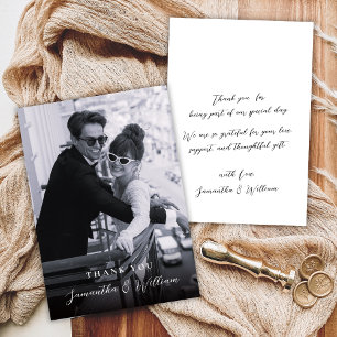 Elegant Svartvitt Foto Bröllop Tack Kort