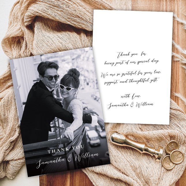 Elegant Svartvitt Foto Bröllop Tack Kort (Skapare uppladdad)