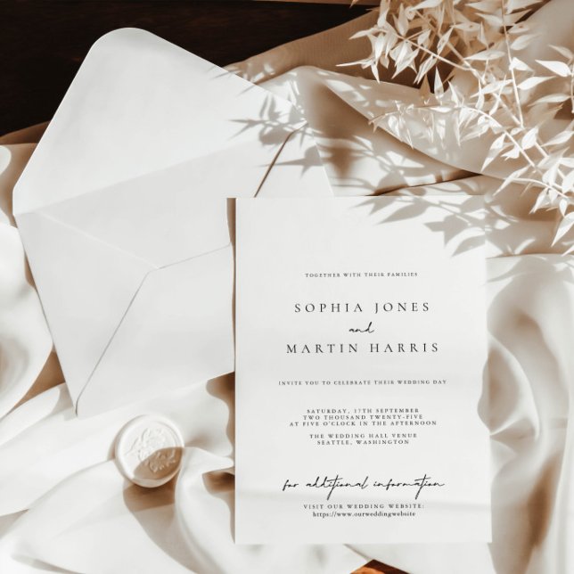 Elegant Svartvitt minimalistiskt Bröllop Inbjudningar (Elegant Black & White Minimalist Wedding Invitation)