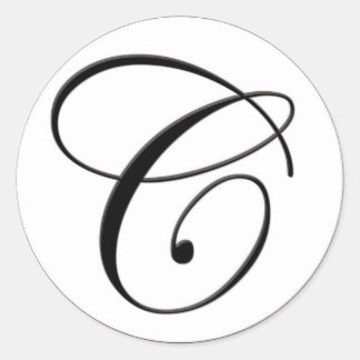 Elegant Svartvitt Monogram C Runt Klistermärke