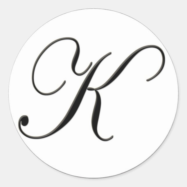 Elegant Svartvitt Monogram K Runt Klistermärke (Framsida)