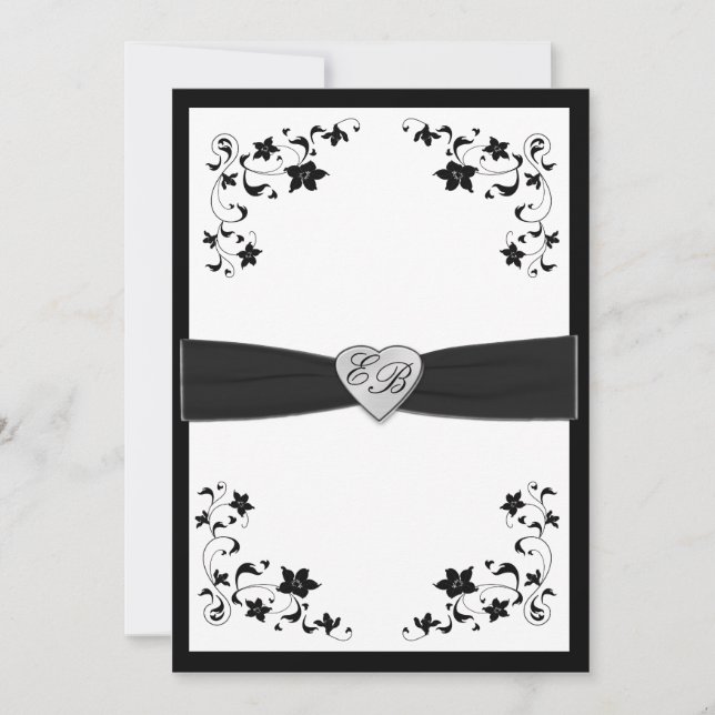 Elegant Svartvitt Monogrammed-inbjudan Inbjudningar (Framsida)