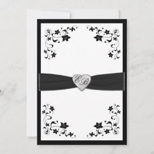 Elegant Svartvitt Monogrammed-inbjudan Inbjudningar