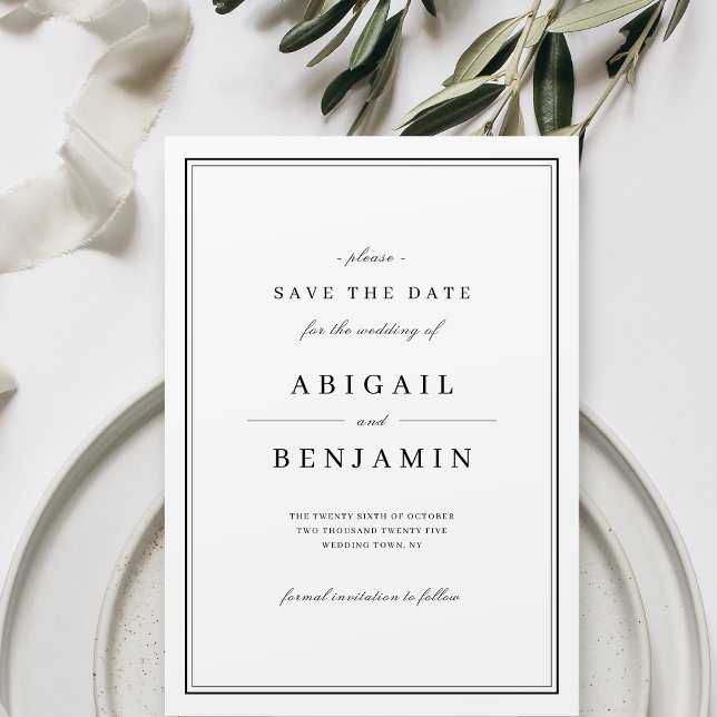 Elegant - svartvitt - spara datumet (Elegant black and white minimalist save the date)