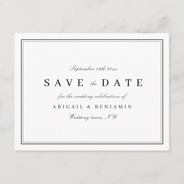 Elegant - svartvitt - spara datumet meddelande vykort (Framsida)