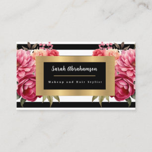 Elegant Svartvitt stripe-Blommigt Visitkort