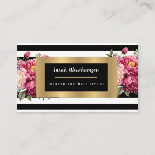 Elegant Svartvitt stripe-Blommigt Visitkort