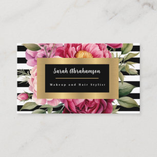Elegant Svartvitt stripe-Blommigt Visitkort