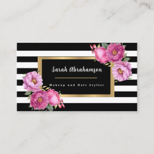 Elegant Svartvitt stripe-Blommigt Visitkort