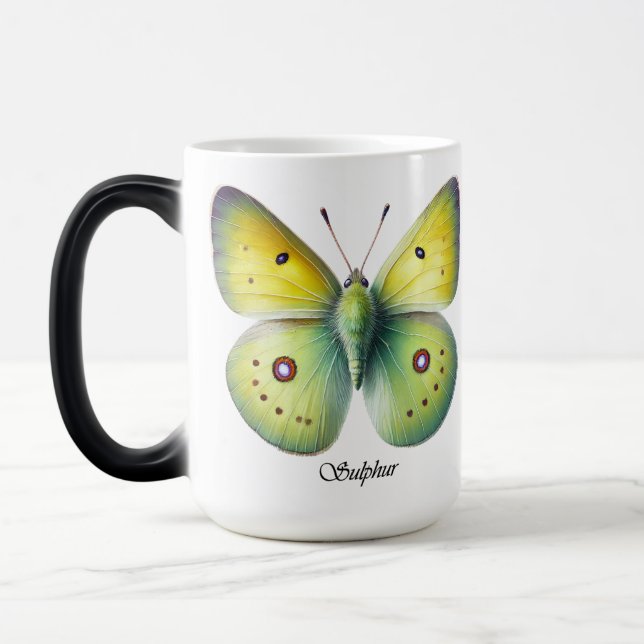 Elegant Svavelgul Fjärilslindning  Magisk Mugg (Vänster)