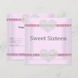 ELEGANT SVEET 16 Diamond Hjärtans Rosa Inbjudningar