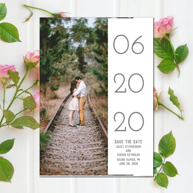 Elegant Svep foto Spara datum | Vit Datumet (Elegant Side Swept Photo Save the Date - White)
