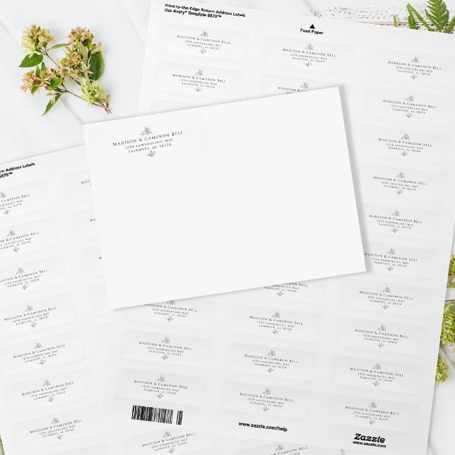 Elegant svunna bröllopsreturadress Svart Vitt Löv Returadress Etikett (Elegant Wedding Return Address Black White Leaves Label)