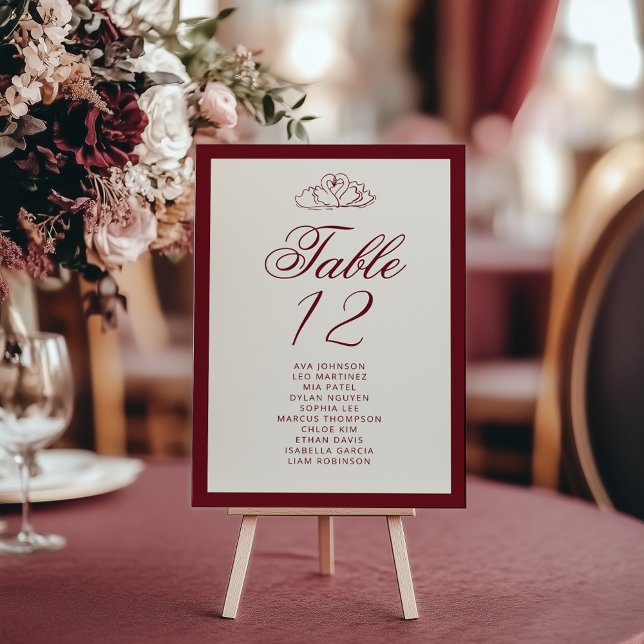 Elegant Swan Deep red Table Seating Chart cards Bordsnummer (Skapare uppladdad)