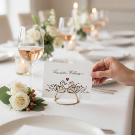 Elegant Swan Love Red Heart Script Name Place card Tack Kort