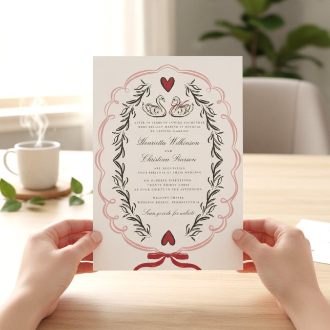 Elegant Swan Love Story Wedding Website Invitation Inbjudningar (Skapare uppladdad)