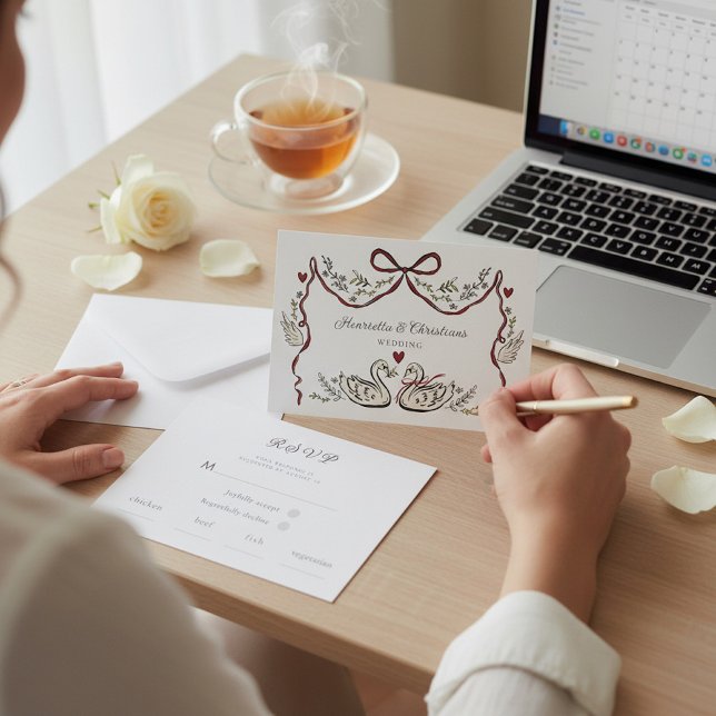 Elegant Swan Love Wedding Response Card OSA Kort (Skapare uppladdad)