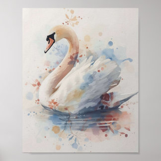Elegant Swan Watercolor Wall Art Poster