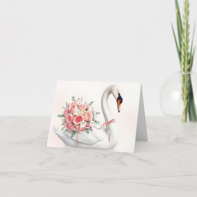 Elegant Swan with Roses Helgkort (Framsida)