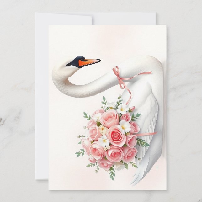 Elegant Swan with Roses Julkort (Framsida)