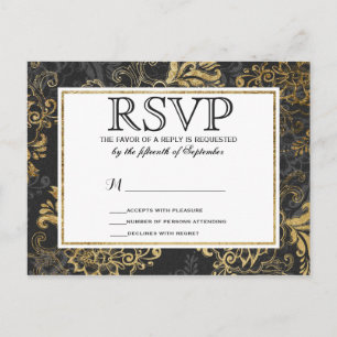 Elegant Swanky Faux Guld, Black & Grått Blommigt Inbjudan Vykort