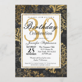 Elegant Swanky Faux Guld, Black & Grått Blommigt Inbjudningar
