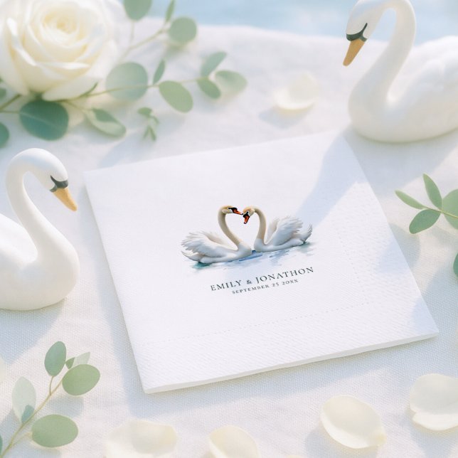 Elegant Swans Names Date Wedding Pappersservett (Skapare uppladdad)