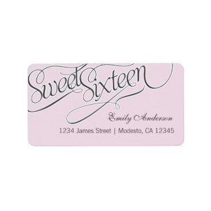 Elegant Sweet 16-adressetikett i Blekens Rosa Adressetikett