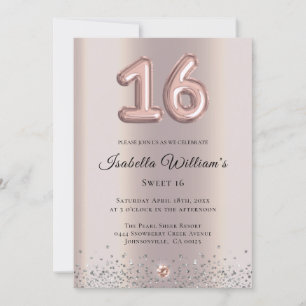 Elegant Sweet 16 Birthday Balloon Ro Guld Foil Inbjudningar