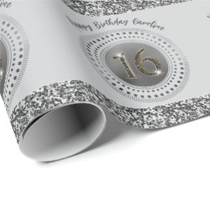 Elegant Sweet 16 Birthday, Black Glitter & Rand Presentpapper
