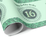 Elegant Sweet 16 Birthday, Grönt Glitter & Rand Presentpapper<br><div class="desc">Elegant och unik grönt glitter nummer 16 med glitter rand och moderna cirkulära punkter och linjer. Anpassa namn.</div>