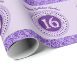 Elegant Sweet 16 Birthday, Lila Glitter & Rand Presentpapper<br><div class="desc">Elegant och unik lila glitter nummer 16 med glitter rand och moderna cirkulära punkter och linjer. Anpassa namn.</div>