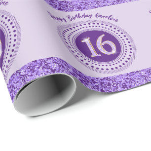 Elegant Sweet 16 Birthday, Lila Glitter & Rand Presentpapper