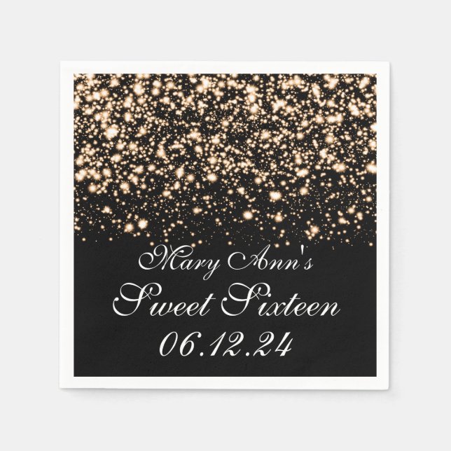 Elegant Sweet 16 Birthday Midnight Glam Guld Pappersservett (Framsidan)
