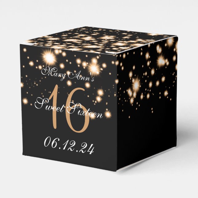 Elegant Sweet 16 Birthday Midnight Glam Guld Presentaskar (Framsidan Sidan)