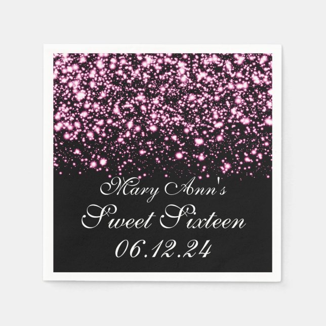 Elegant Sweet 16 Birthday Midnight Glam Rosa Pappersservett (Framsidan)