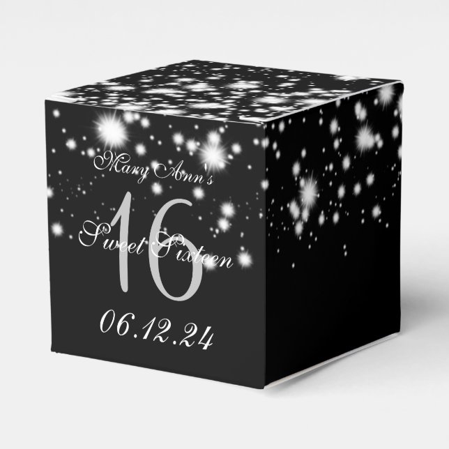 Elegant Sweet 16 Birthday Midnight Glam Silver Presentaskar (Framsidan Sidan)