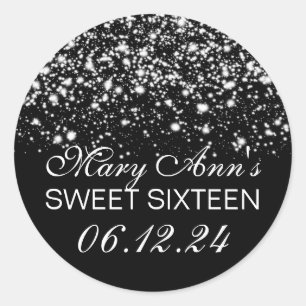 Elegant Sweet 16 Birthday Midnight Glam Silver Runt Klistermärke