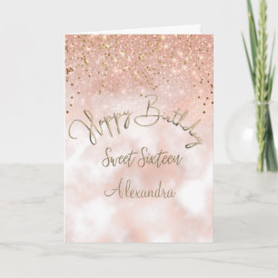 Elegant Sweet 16 Birthday Ro Guld Gnistra Kort