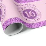 Elegant Sweet 16 Birthday, Rosa Glitter & Rand Presentpapper<br><div class="desc">Elegant och unik rosa glitter nummer 16 med glitter rand och moderna cirkulära punkter och linjer. Anpassa namn.</div>